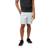 Short de entrenamiento de poliéster gris, con tecnología NB DRY para secado rápido y ajuste deportivo.