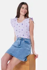 Minifalda de jean azul oscuro con spandex.