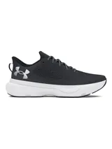 Zapatillas de running Under Armour Infinite para mujer, con capellada de tejido knit degradado en tonos gris y verde flúor, logo de la marca en el talón y suela blanca con tecnología HOVR.