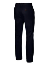 Pantalón de gabardina azul marino, de corte clásico y tiro medio. Confeccionado en algodón con tratamiento antiarrugas.