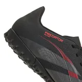 Championes de fútbol Adidas Predator Club TF, color negro con detalles en gris y rojo.