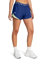 Short deportivo azul con cintura elástica con la marca Under Armour estampada en blanco.