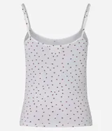 Blusa de pijama regata de bretel fino confeccionada en microfibra con estampa de mini corazones y detalle de picueta en el escote.