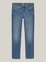 Jeans slim de efecto desteñido, confeccionados en tejido denim elástico, con estilo de cinco bolsillos y detalles distintivos.