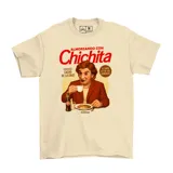 Remera color crema de algodón con estampa del programa de televisión 'Almorzando con Chichita'.