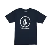 Remera azul marino de manga corta con logo de Volcom estampado en blanco en el pecho.