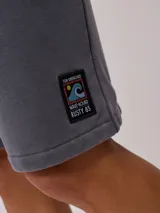 Short gris de felpa con corte holgado y cintura con cordón ajustable.
