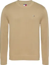 Sweater color beige de Tommy Jeans, de corte slim, cuello redondo y logo bordado en el pecho.
