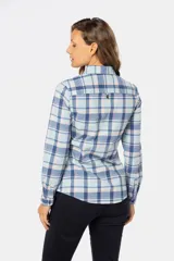 Camisa de algodón a cuadros con dos bolsillos en el pecho, botones a presión y spandex.