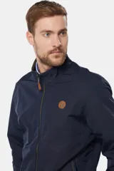 Campera azul con cierre frontal y bolsillos laterales.