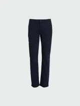 Pantalón de gabardina de denim elastizado, corte slim fit, color azul oscuro.