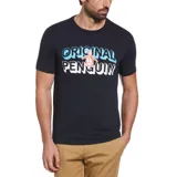 Remera negra de algodón con logo de Original Penguin estampado en el pecho.