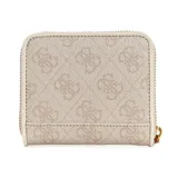 Billetera pequeña Guess Laurel con cierre de cremallera, color beige con estampado del logo de la marca en tono sobre tono y aplique del logo en dorado.