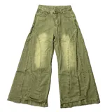 Pantalón jean verde oliva de tiro alto y corte wide leg con efecto desgastado.