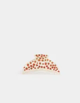 Broche para el pelo tipo pinza, de acrílico transparente con estampado de frutillas rojas y verdes.