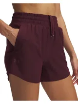 Short deportivo Under Armour Vanish para mujer, color borgoña, con cintura elástica y logo en la pierna.