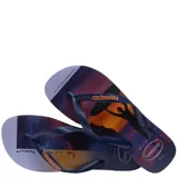 Sandalias Havaianas Hype con diseño de paisaje playero al atardecer en tonos azul, naranja y amarillo.