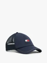 Gorra de béisbol azul marino con paneles de malla en la parte trasera, logo de Tommy Jeans bordado en el frente y tira ajustable en la parte trasera.