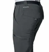 Pantalón de senderismo gris con cinturón negro, corte recto y múltiples bolsillos cargo. Confeccionado con tejido resistente al agua y tecnología Omni-Wick para mayor comodidad.