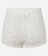 Bombacha boyshort color crema con estampado floral, de superficie texturizada y sin costuras.