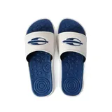 Sandalias tipo ojotas Mormaii Quiver Pro, con base azul y tira ancha blanca con logo azul.