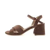 Sandalias blancas de cuero sintético con textura tipo cocodrilo, tiras cruzadas en el empeine, pulsera con hebilla al tobillo y tacón cuadrado bajo.