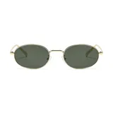 Lentes de sol unisex con filtro UV 400, montura dorada y lentes verdes ovalados.