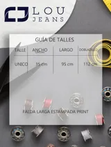 Falda larga con estampado de cebra en tonos marrón y blanco, cintura elastizada tipo smock con cordón ajustable y terminación en borlas.