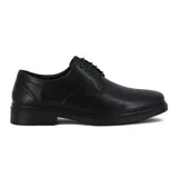 Zapato negro de cuero con diseño clásico, cordones y suela de goma.