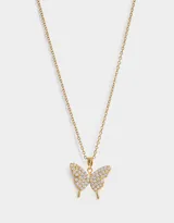 Collar de cadena dorada con dije de mariposa con incrustaciones de strass.