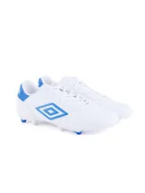 Championes de fútbol Umbro Touch FG, color blanco con detalles en naranja.