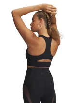 Musculosa deportiva negra con cierre frontal y almohadillas removibles.