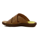Sandalia casual para hombre marca Country, color marrón, con tiras cruzadas de cuero y suela de goma.