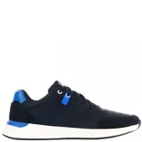 Championes de hombre en combinación de colores azul marino y gris, con detalles de color y cierre de cordones.