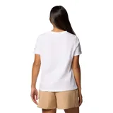 Remera blanca de algodón orgánico con cuello redondo y logo de Columbia estampado en el pecho.