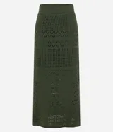 Pollera recta long midi color verde militar, con cintura elástica y confeccionada en tejido de punto con mix de puntos.