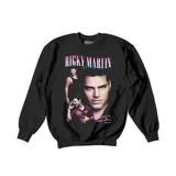 Buzo negro de algodón con estampado de Ricky Martin y la frase "Livin' la Vida Loca".