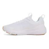 Championes de entrenamiento Under Armour Project Rock BSR 5, color blanco con suela marrón. Diseñados para movimientos explosivos y entrenamiento dinámico, con estabilidad para entrenamiento de fuerza, flexibilidad para HIIT y amortiguación para movilidad.