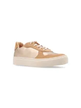Zapatillas urbanas de cuero vacuno color dorado y naranja, con cordones de algodón y suela sintética.