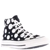 Championes de lona color negro con estampado de lunares blancos, puntera de goma y parche clásico de Converse.