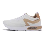 Championes deportivos Comfortflex de mujer, color blanco con detalles en color almendra y suela blanca.