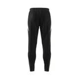 Pantalón de fútbol Adidas Messi negro con detalles en dorado y blanco.