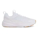 Championes de entrenamiento Under Armour Project Rock BSR 5, color blanco con suela marrón. Diseñados para movimientos explosivos y entrenamiento dinámico, con estabilidad para entrenamiento de fuerza, flexibilidad para HIIT y amortiguación para movilidad.