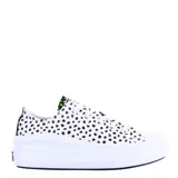 Championes urbanos Converse All Star Ctas Move OX, color blanco con estampado de lunares negros, plataforma blanca y detalles en verde neón.