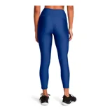 Calza de mujer Under Armour HeatGear® de tiro alto hasta el tobillo, color gris azulado, con cintura antideslizante y logo en la pierna.