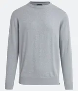 Sweater gris de tejido de punto con cuello redondo y mangas largas. Corte clásico.