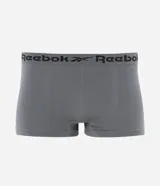 Calzoncillo tipo bóxer color gris, con cintura elástica y logo de la marca Reebok en negro.