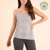 Musculosa gris de lino orgánico con diseño calado vertical.
