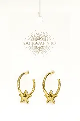Aros tipo argolla dorados con dije de estrella colgante.