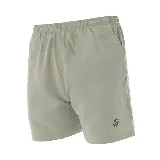 Short deportivo color gris con cintura elástica y logo estampado en la pierna.